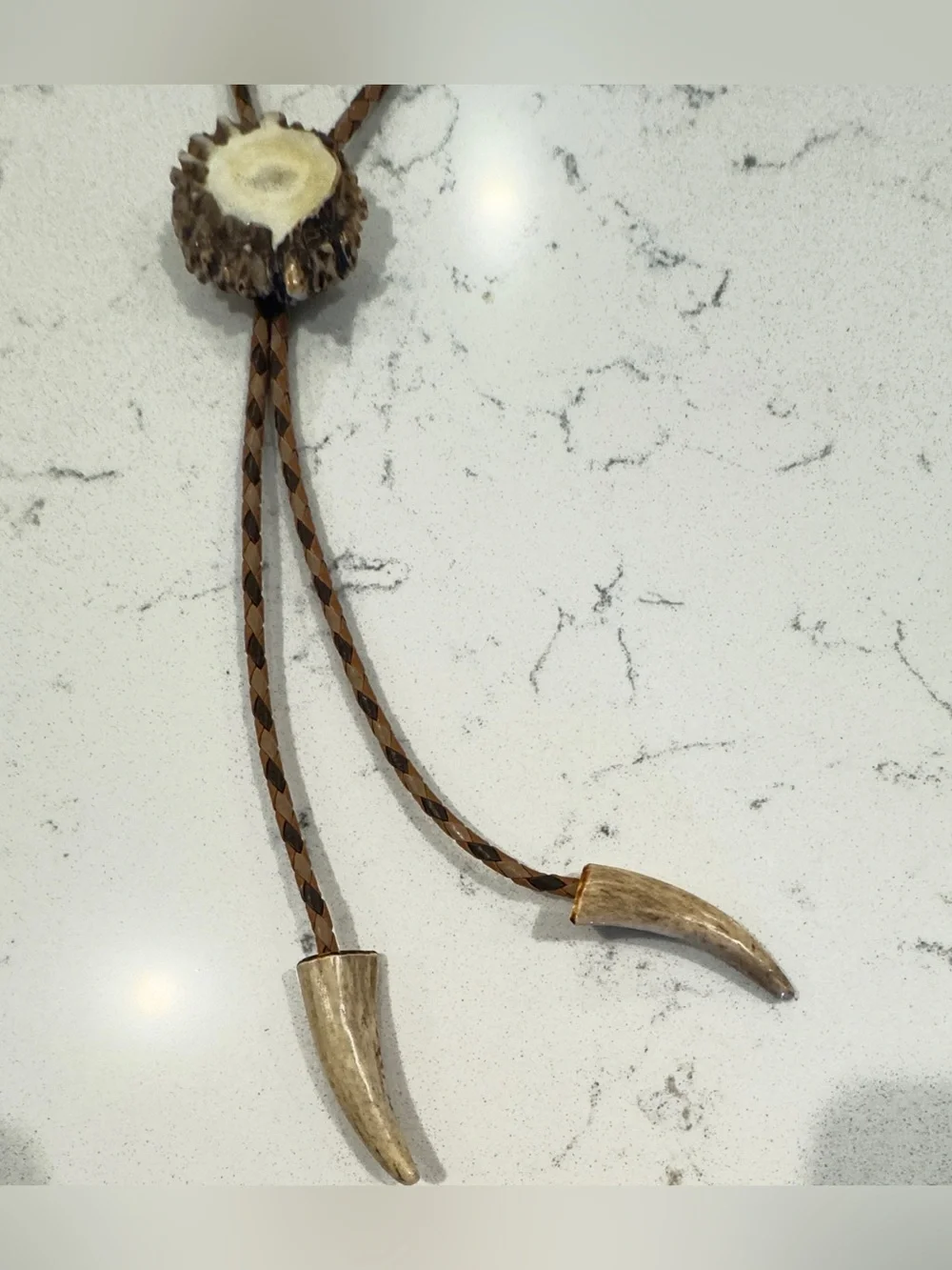 Vintage Bennett antler bolo tie natural elements brown tan ivory